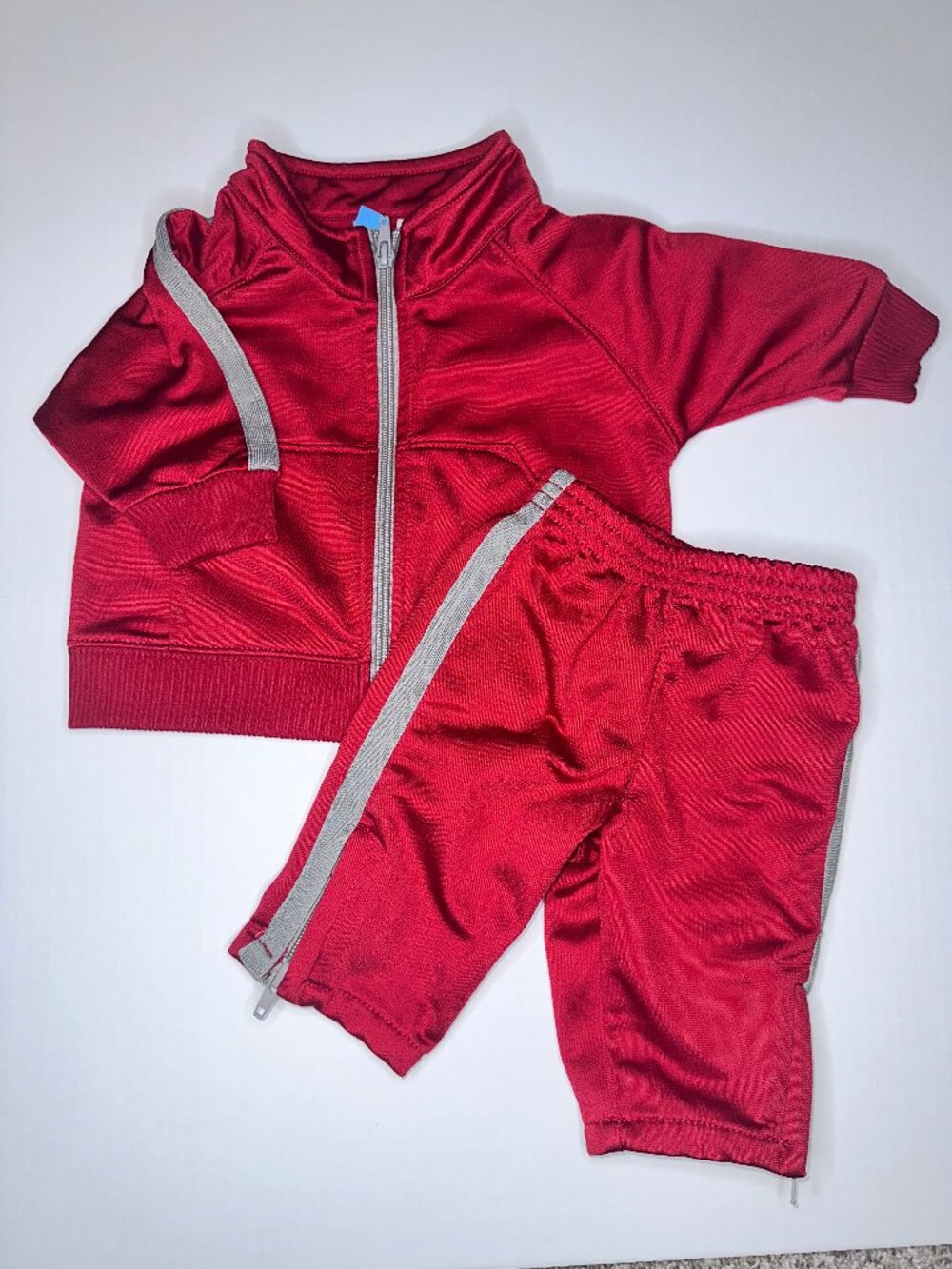 Track Suit Set 2pc Red Gray Zip Jacket & Pants Size 0-6 Months 1999 GYMBOREE VTG
